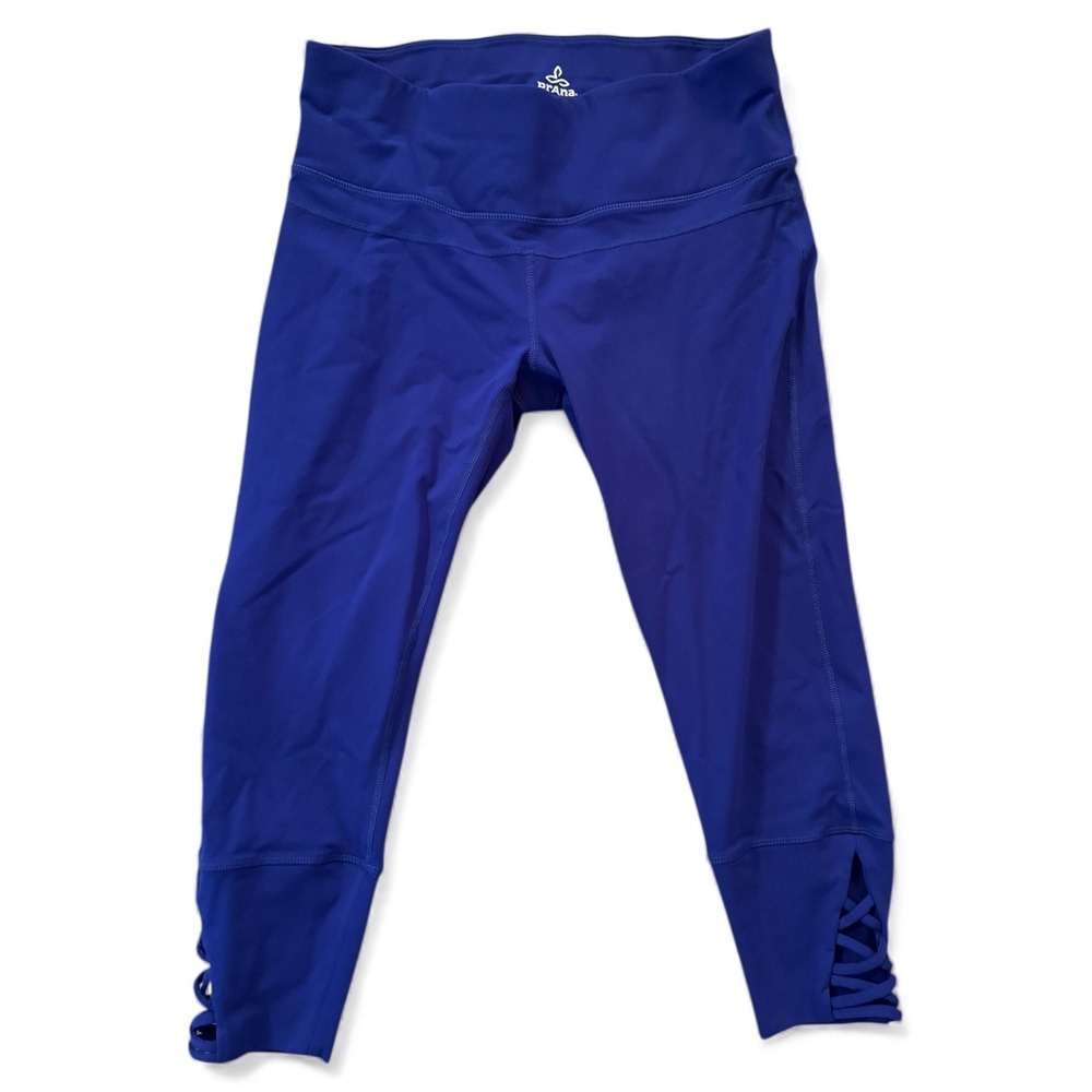 Prana Women's Blue Capri Leggings Lattice Detail Activewear Size M